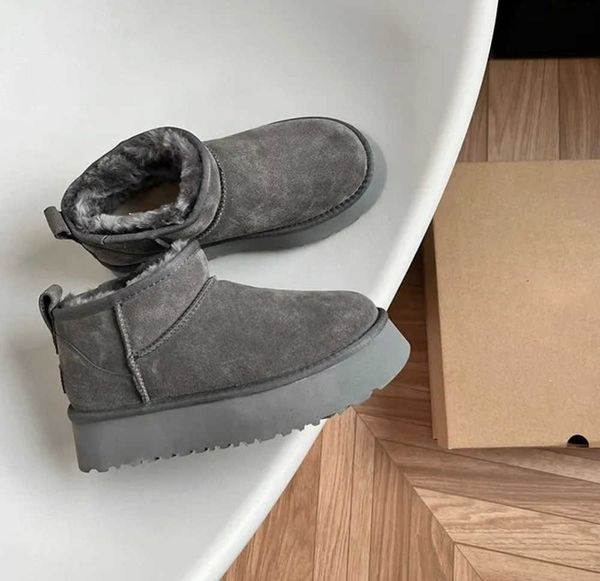 

5 cm high women winter ultra mini boot designer australian platform boots for men real leather warm ankle fur booties luxurious shoes9, Black