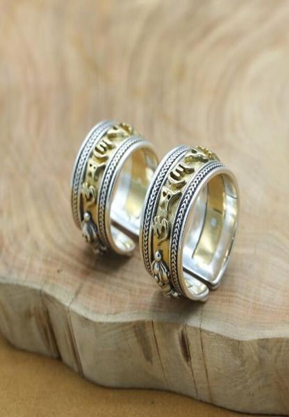 

vintage real 925 silver tibetan om mani padme hum ring sterling buddhist om mantra ring pure silver tibetan adjustable1724802, Golden;silver