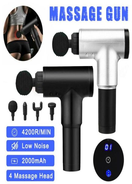 

4200rmin therapy massage gun 6 speed muscle massager pain sport massage machine relax body slimming relief 4 heads7176605