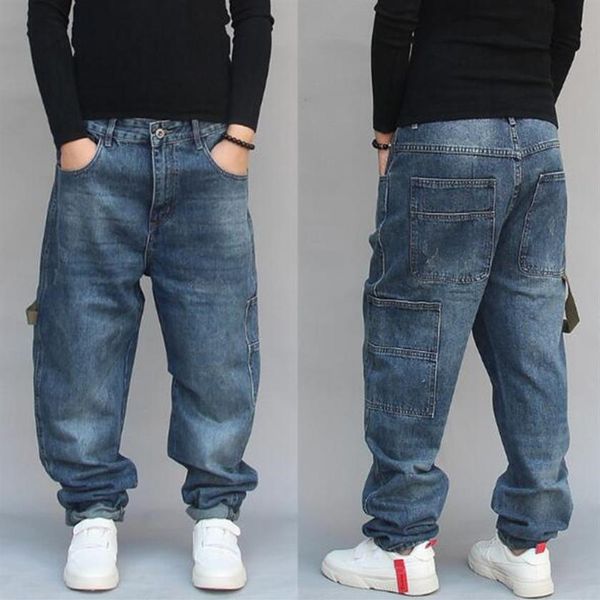 

men jeans casual denim pants blue patchwork hiphop loose baggy streetwear mens trousers man clothing284t