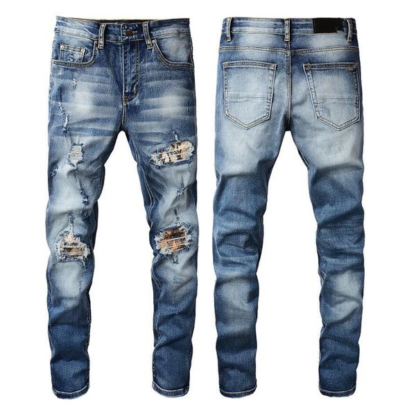 

mens designer jeans star high elastics distressed ripped slim fit motorcycle biker denim for men s fashion black pants 2022 high q251p, Blue