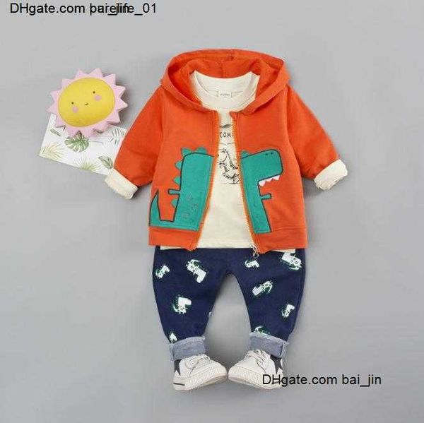 

autumn fashion baby boy clothing kids sport suits dinosaur 3pcs embroidered long sleeves hooded coat clothes set, White