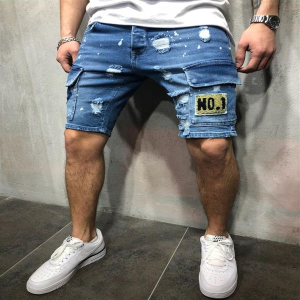 

mens wear summer jeans shorts fashion trendy ripped embroidery trousers retail whole denim jean238t, Blue