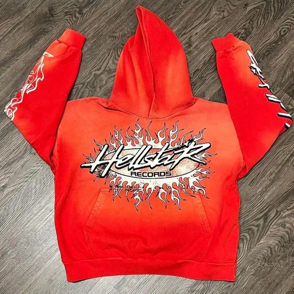 

men's hoodies sweatshirts washed hellstar hooded pullover oversized pure cotton men women 1 hellstar red sweatshirt suits 230811, Black