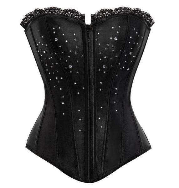 

black satin lace up boned overbust corset rhine cover waist cincher clubwear bodyshaper bustier plus size s-2xl4440694, Black;white