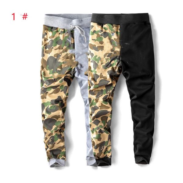 

casual pants men's autumn and winter new shark cartoon print camouflage stitching pants hip-hop loose trousers street clothin239y, Black