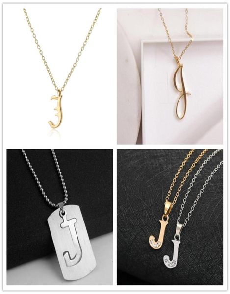 

letter j stainless steel alloy alphabet name initial pendant necklace monogram america english word sign chain friend woman mothe3806619, Silver