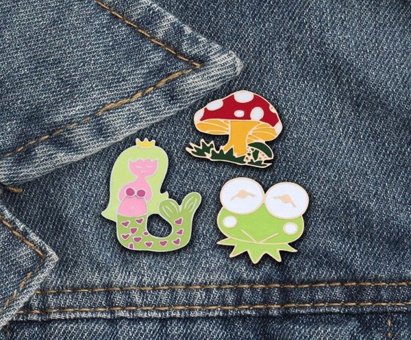 

women kids cartoon badge animal brooches pin frog fish mushroom enamel pins jewelry accessories hat coat whole drop cm9820651, Gray