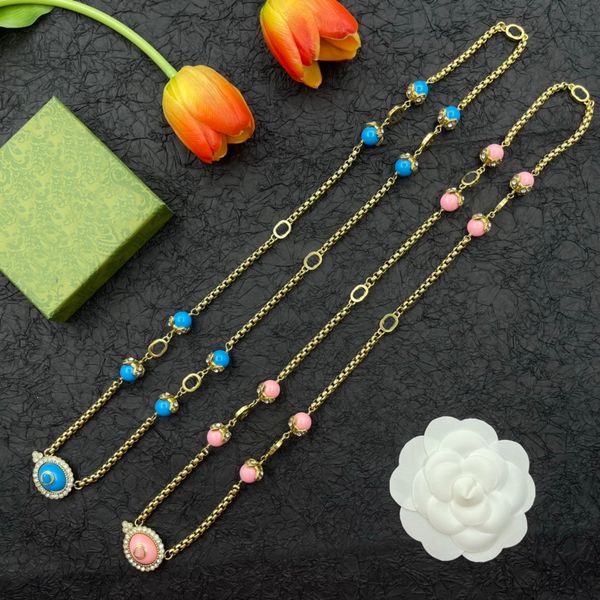 

snake bone brass chain design necklaces pink enamel micro inlays double letter sweater chain long necklace women rhinestone pendants with gi, Silver