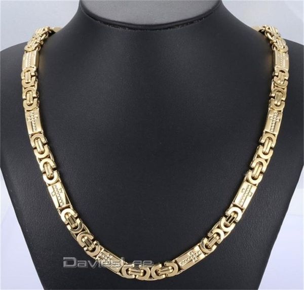 

fashion gift 8mm stainless steel necklace mens chain boys gold tone flat byzantine carved cross link chain 136inches dlkn270 2015398016, Silver