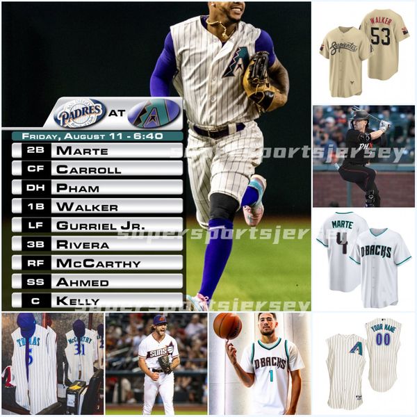 

7 corbin carroll arizona white selveeless diamondbacks jersey dbacks 25th patch ketel marte nick ahmed merrill kelly christian walker melanc, Blue;black