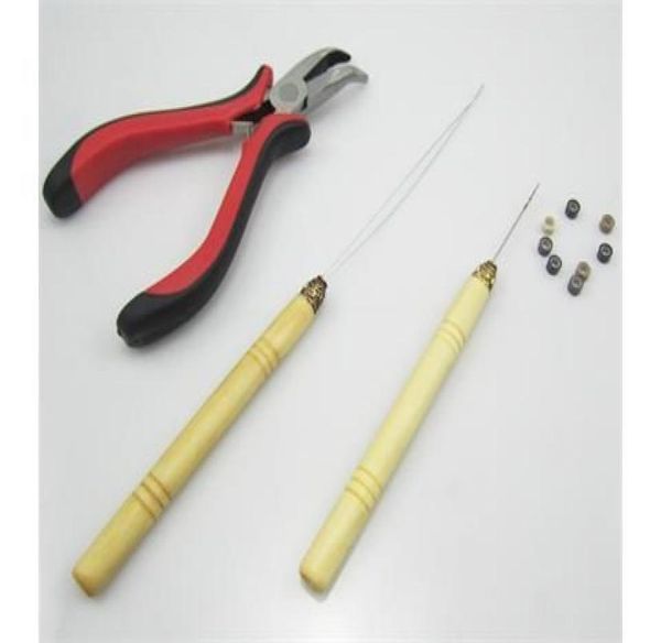 

whole100pcs silicone link beads1pcs curved plier 1 pcs hook and 1 pcs wire hook for feather hair extension tool kits9525206