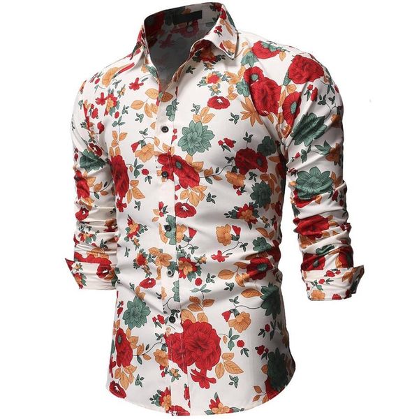 

hawaiian shirt for male flower pattern slim fit new red pink men's casual floral shirt stay long sleeve blouse men323r, White;black