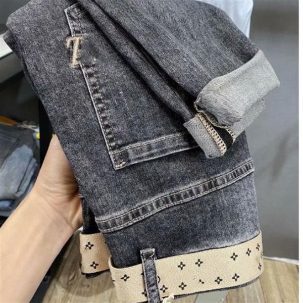 

jeans men's new summer thin fashionable cropped loose harlan embroidery korean style fashion pants men267i, Blue