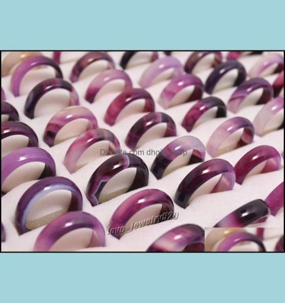 

band rings new beautif smooth purple black round solid jadeagate gem stone jewelry 20pcs lots drop delivery 2021 dhgirlsshop dhds4510001, Silver