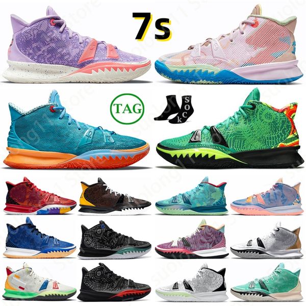 

kyrie 7 7s basketball shoes ky-d weatherman black blue concepts horus midnight navy chip play for the future 1 world 1 people electric yello