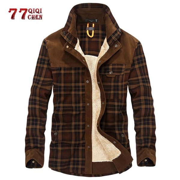 

flannel shirt men plaid winter warm fleece thick jackets coats casual long sleeve cotton dress shirts men chemise homme2963, White;black