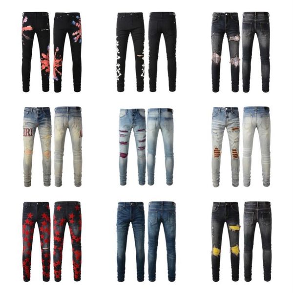 

am jeans designer jeans mens skinny jeans desig 28 colors pants long hippop sticker embroidery slim denim straight streetwear skin236e, Blue