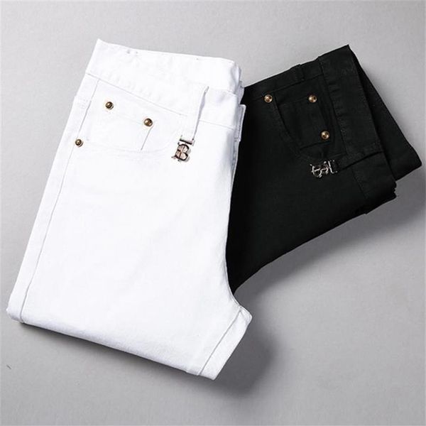 

men's jeans spring and summer cotton slim elastic italy eagle casual business trousers male classic style denim pants243l, Blue