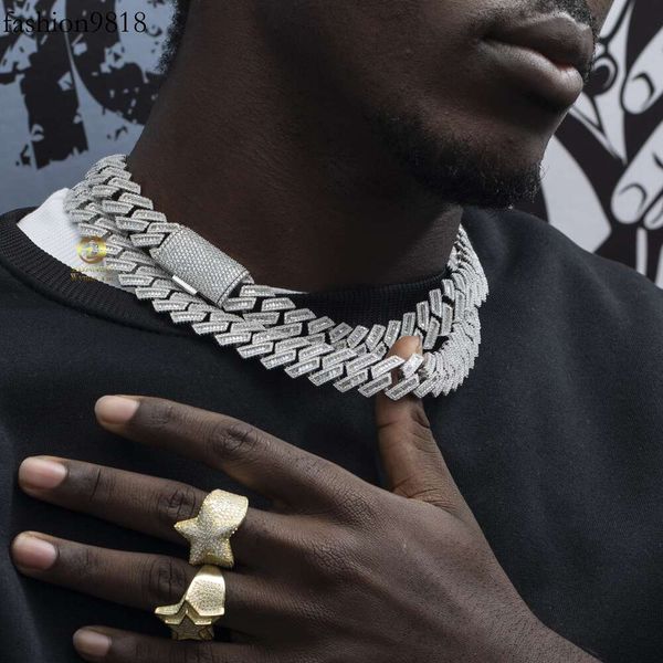 

iced out vvs baguette+round custom 18mm moissanite cuban link chain hip hop, Black