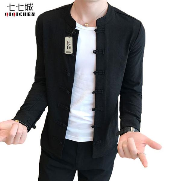 

chinese collar shirt mandarin collar long sleeve solid color slim fit casual shirt black chinese mannen men255r, White;black