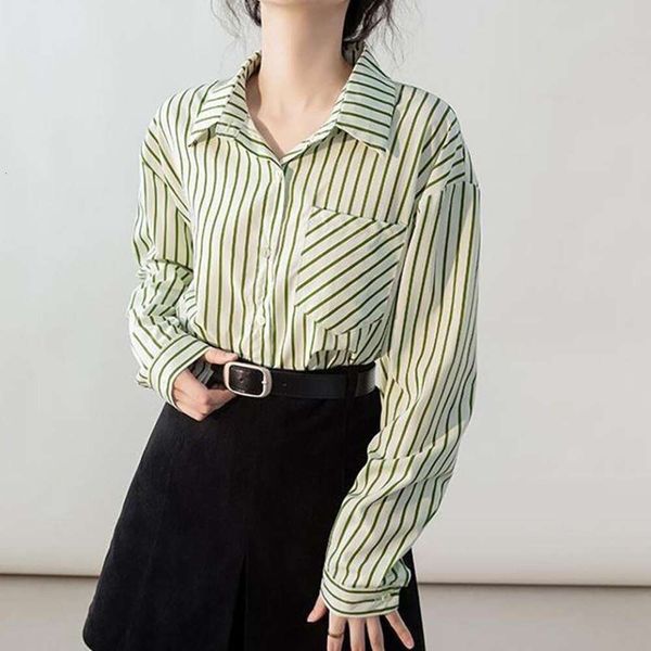 

long sleeved striped shirt for women autumn niche gentle temperament, White