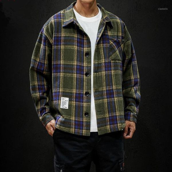 

plaid long sleeve flannel men shirts casual japanese army mens clothing plus size 5xl streetwear autumn spring social shirts 287j, White;black