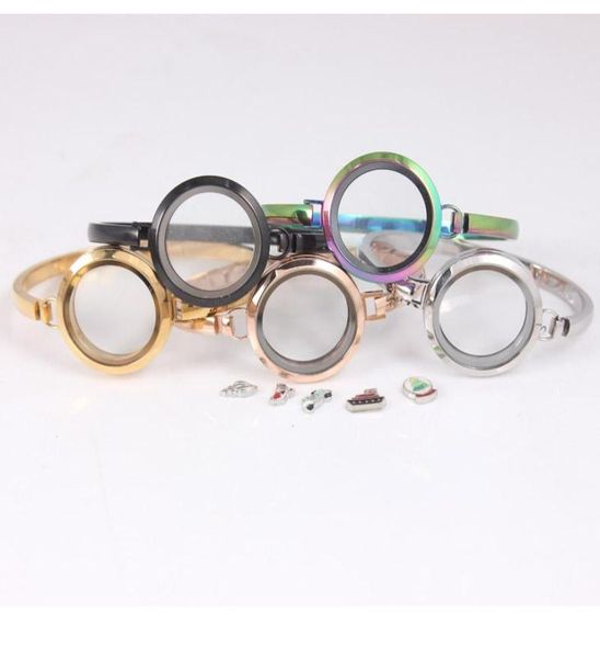 

bangle 5pcs 316l stainless steel screw 30mm mixed color floating locket 78 inch bracelet women jewelry5365796, Black