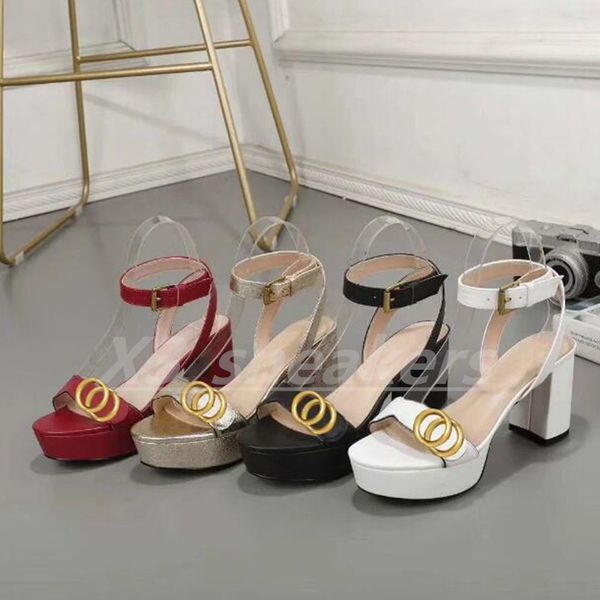 

high heeled sandals party fashion 100% leather women dance shoe designer heels suede lady metal belt buckle thick heel woman shoes large siz