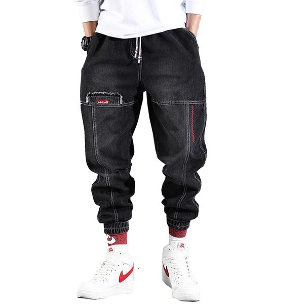 

men's pants 2023 streetwear hip hop cargo jeans elastic harun pants joggers in autumn and spring men cloth 230812, Black