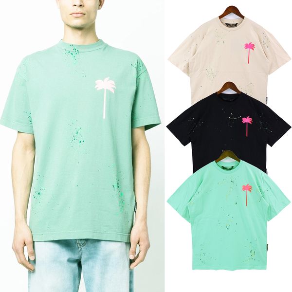 

male and female designers t-shirts chao brand angel letter direct spray printing short sleeve t-shirt palm tree net red youth spring and sum, White;black