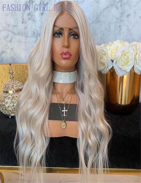 

ash blonde lace wig brazilian straight lace front simulation human hair wigs ombre blonde synthetic lace frontal wig 150 density 3531023, Black;brown