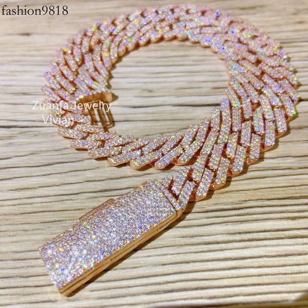 

hip hop bling jewelry prong iced vvs moissanite lad diamond bespoke stamped sier cuban iced out necklace, Silver