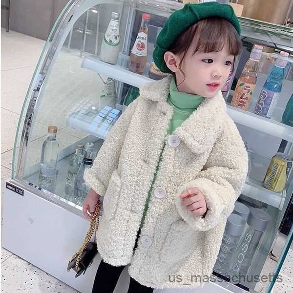 

jackets 2023 winter new children lambswool coat baby turndown collar thicken warm jacket girls long overcoat kids girls casual outwear r2308, Blue;gray