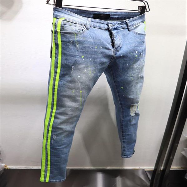 

arrival mens jeans designer famous blue black white stripe slim-leg jean s fashion men pants slim motorcycle biker hip hop busines278s