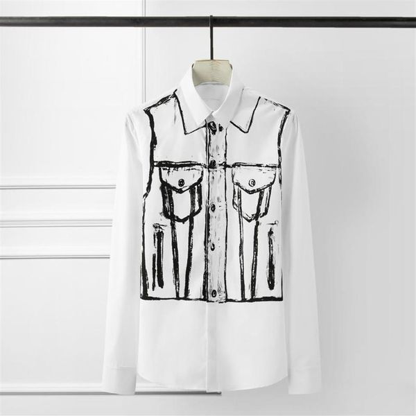 

new white men shirts luxury fake two piece hand printing long sleeve party mens shirts plus size 4xl slim fit casual246g, White;black
