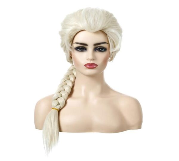 

light blonde fr0zen cosplay wig 70cm long braided synthetic pelucas simulation human hair wigs wig153 perruques2058415, Black