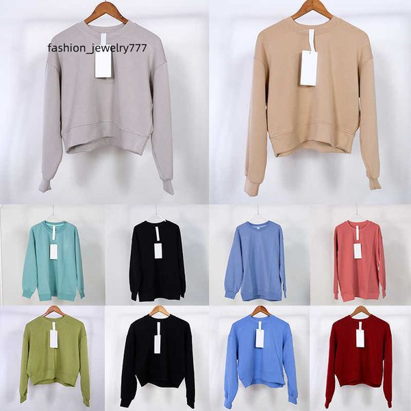 

yoga clothes simple and generous autumn womens designers hoodies sweater sports round neck long sleeve casual loose sweatshirts, Black