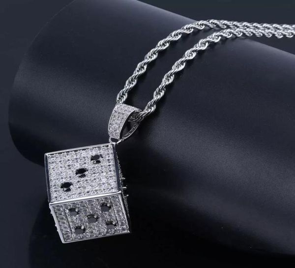 

hip hop brass gold silver color iced out micro pave cz square dice pendant necklace charms for men3463344