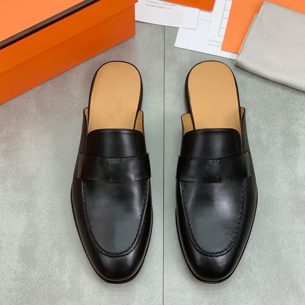 

men's summer breathable casual leather slippers all match leather soft bottom heel shoe slippers casual outside wear tide money mens sh, Black
