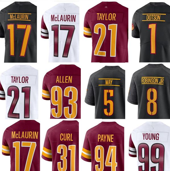 

football jerseys 21 sean taylor 99 chase young 17 terry mclaurin 14 sam howell 1 jahan dotson 93 jonathan allen 94 daron payne 90 montez swe, Black;red