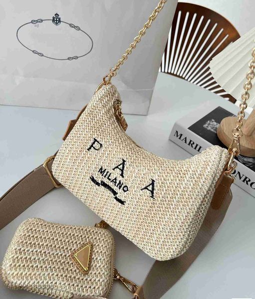 

woman straw bags nylon shoulder hobos handbags designer bag underarm chain purses crossbody baguettes lady small totes