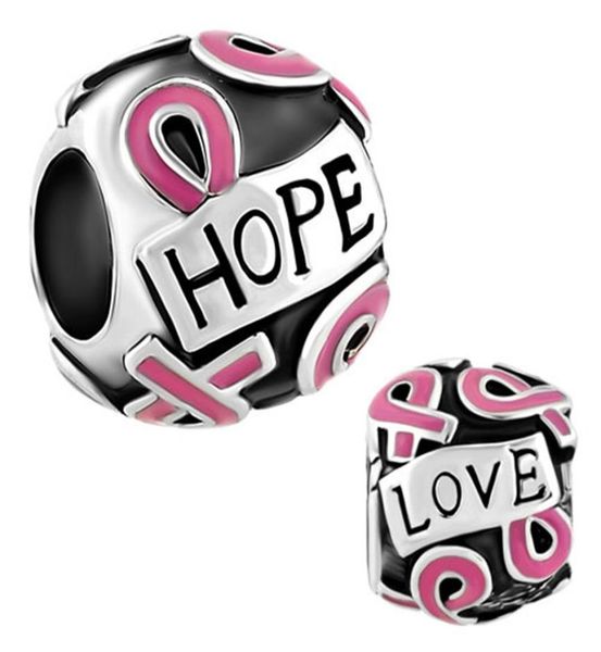 

breast cancer awareness ribbon hope love european charm beads in rhodium plating fits all brand bracelets2673735, Black
