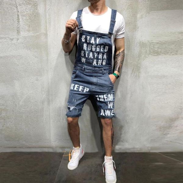 

jaycosin new fashion men's hole jeans jumpsuits shorts summer streetwear distressed denim bib overalls for man suspender pant316c, Blue