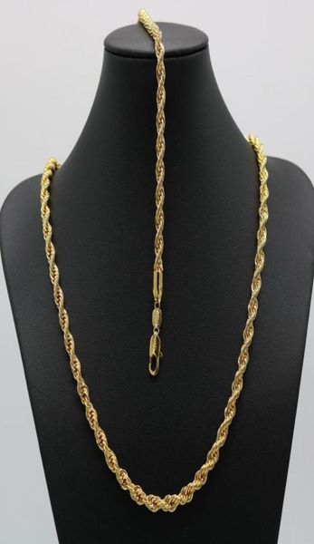 

solid jewelry set rope chain 24k gold filled necklace bracelet chain men women 6mm wide ed choker4353236, Silver