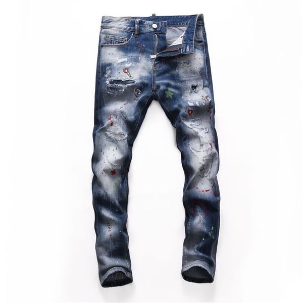 

mens ripped distressed grey jeans fashion designer slim fit washed motocycle denim pants panelled hip hop biker trousers nj822139, Blue