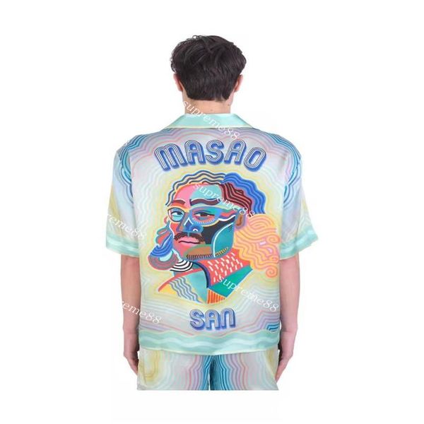 

casablanc masao men designer shirts leisure hawaiian beach short sleeve gradient stripe ghost face silk printed shirt314q, White;black