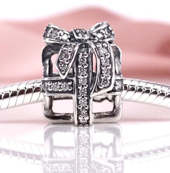 

authentic 925 sterling silver all wrapped up clear cz charm fit diy pandora bracelet and necklace 791766cz1249304, Black