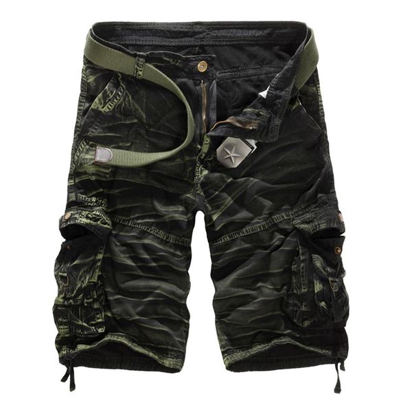 

men camouflage cargo shorts brand male army loose cargo pants men casual work short pants plus size no belt211k, Black