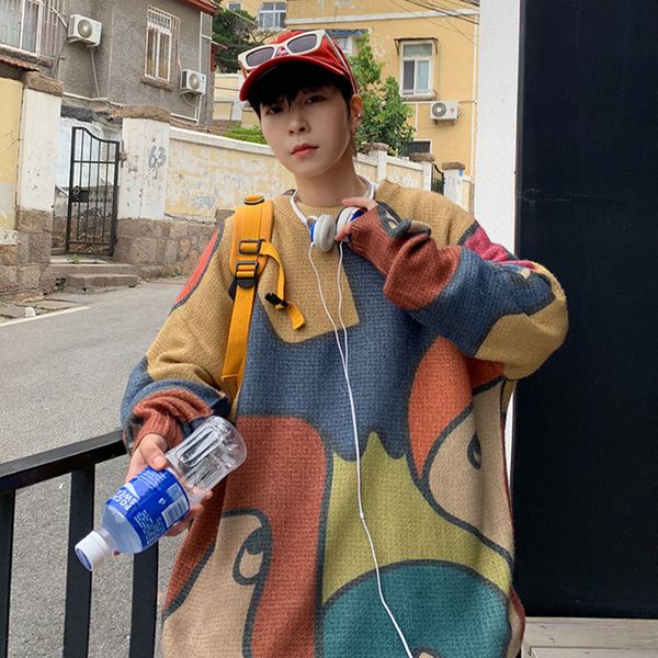

men's sweaters oversized men graffiti sweater streetwear fashion pullovers gengar couplm clothing lazy knit casual male drop 230811, White;black